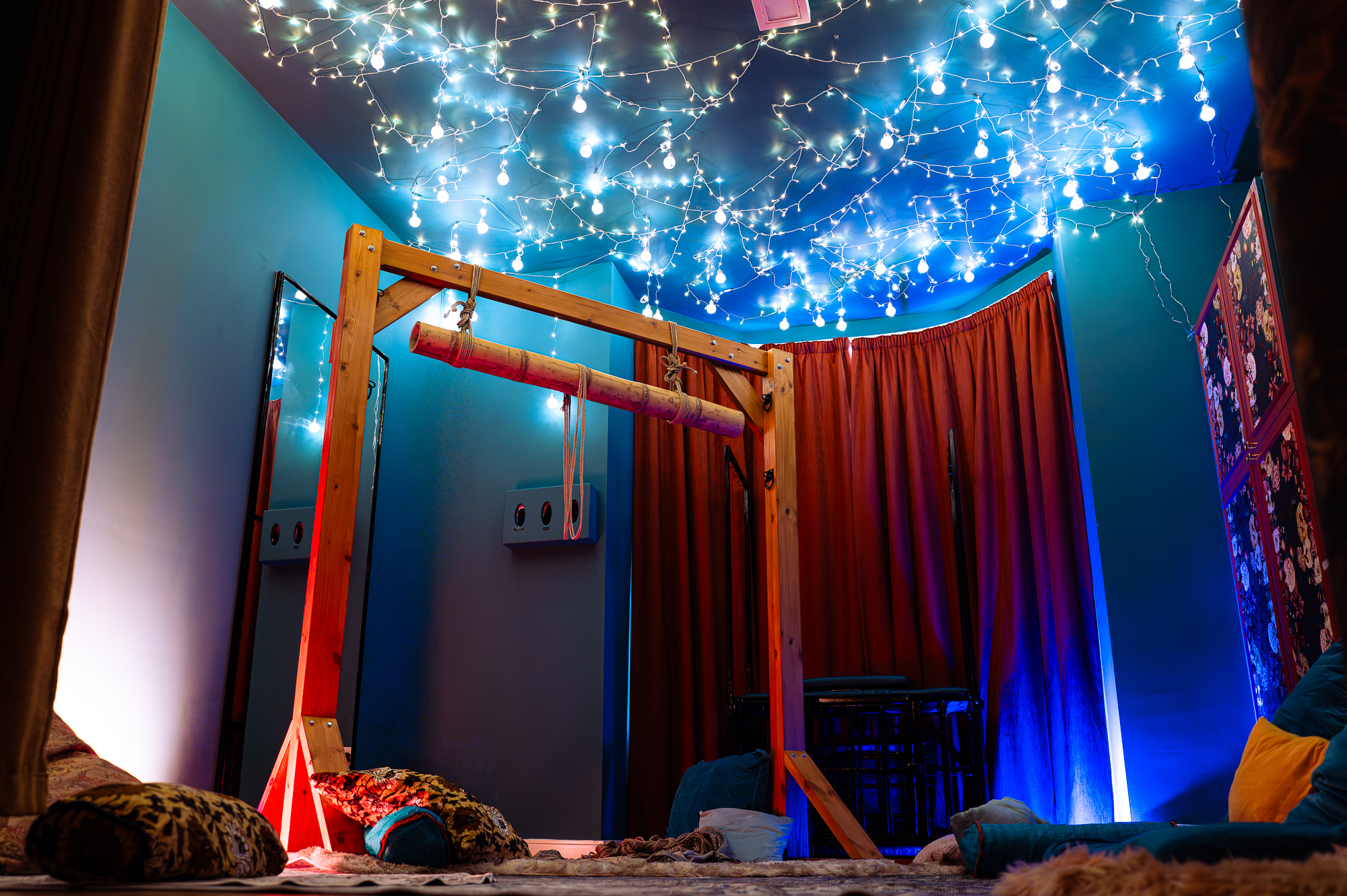 Wide view of the high-ceilinged room at The Nest.